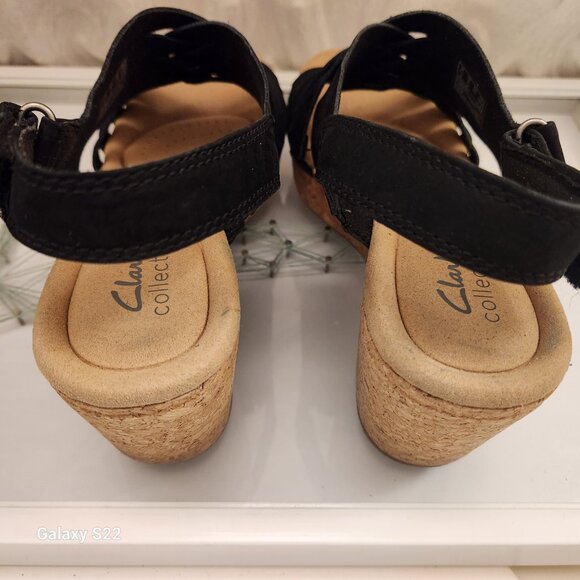 Clarks "Giselle Ivy" Black Nubuck Leather Wedges. NIB. Size 9 - Picture 7 of 11